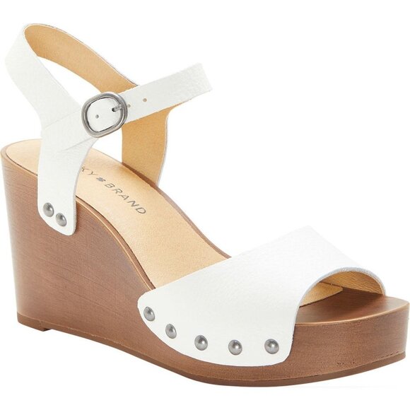 New Lucky Brand Zashti Wedge Sandal Angora Vegetable Tumbled Leather‎ White 9.5 - Picture 1 of 11
